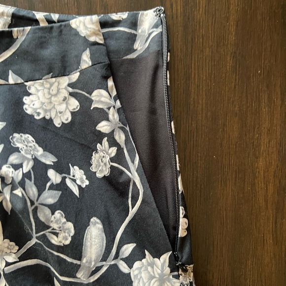 Talbots Black/Grey/White Bird Cages/Floral/Branches Print A-Line Skirt - Picture 9 of 14